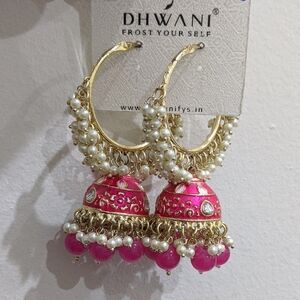Pink and Gold Jhumka Earrings